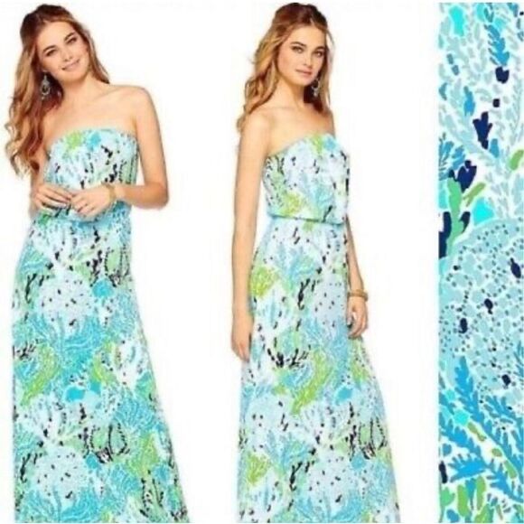Lilly Pulitzer Marlisa Strapless Maxi Dress in Lets Cha Cha Size XS - Picture 1 of 8